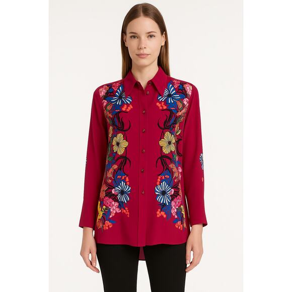 ETRO Silk Floral Print Longline Button-Down Tunic Shirt – Size 42 - Picture 1 of 13